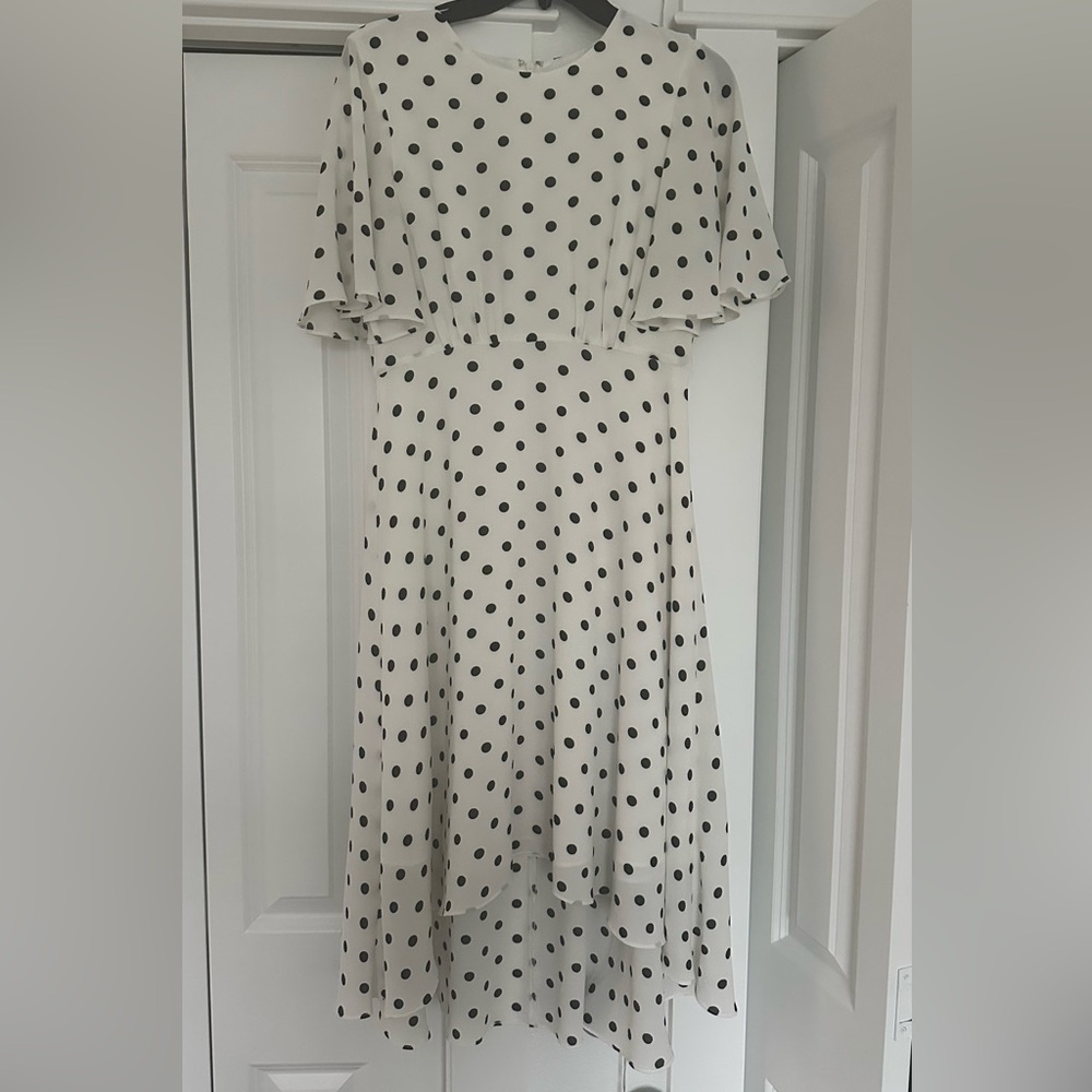Eliza J White and Black Polka Dot High Low Dress